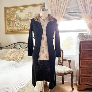 Black fur collar cardigan  Y2K black knit cardigan Route 66 size large